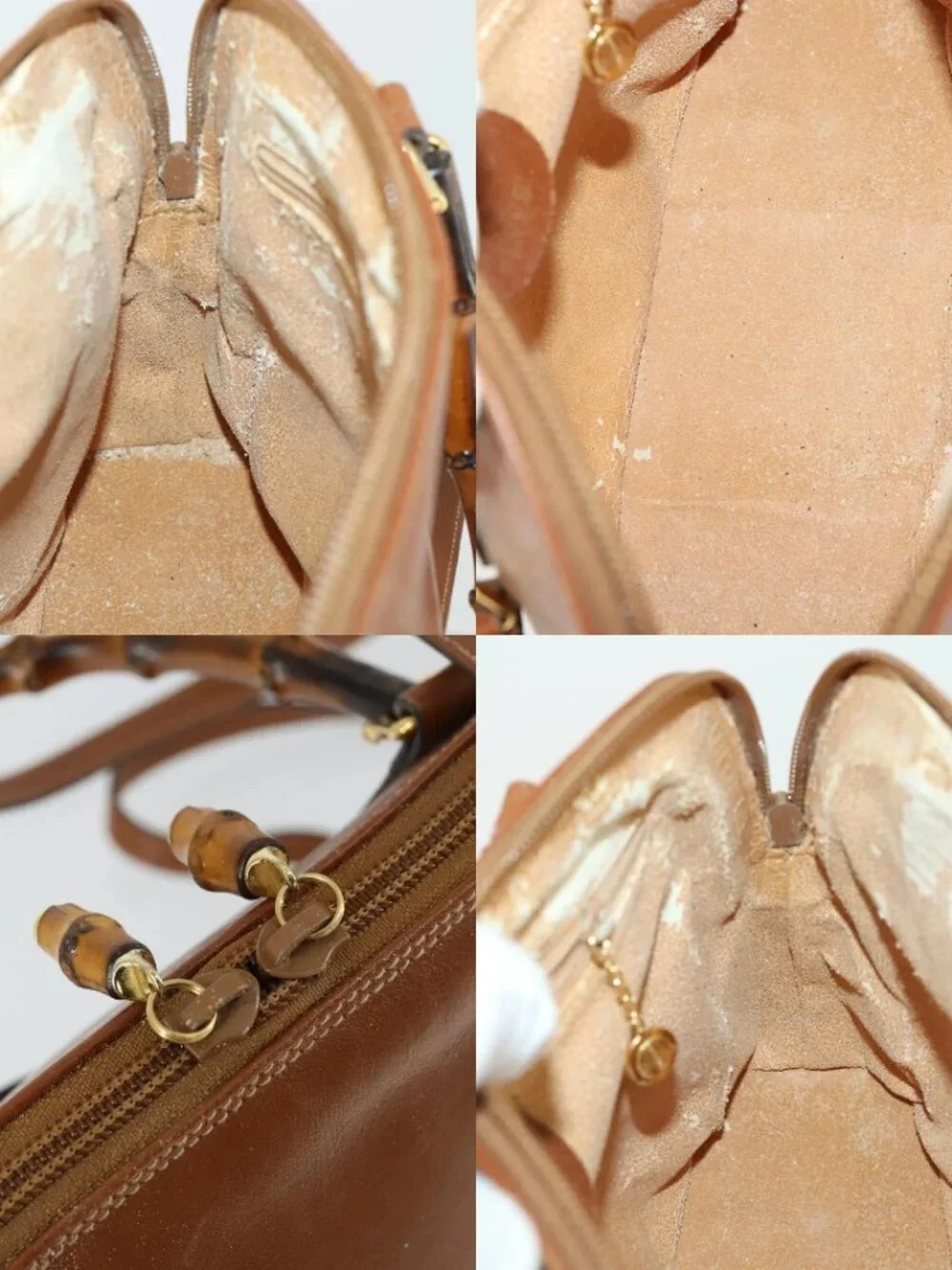 GUCCI Bamboo Hand Bag Leather 2way Brown Gold 000 122 0290 Auth 168572